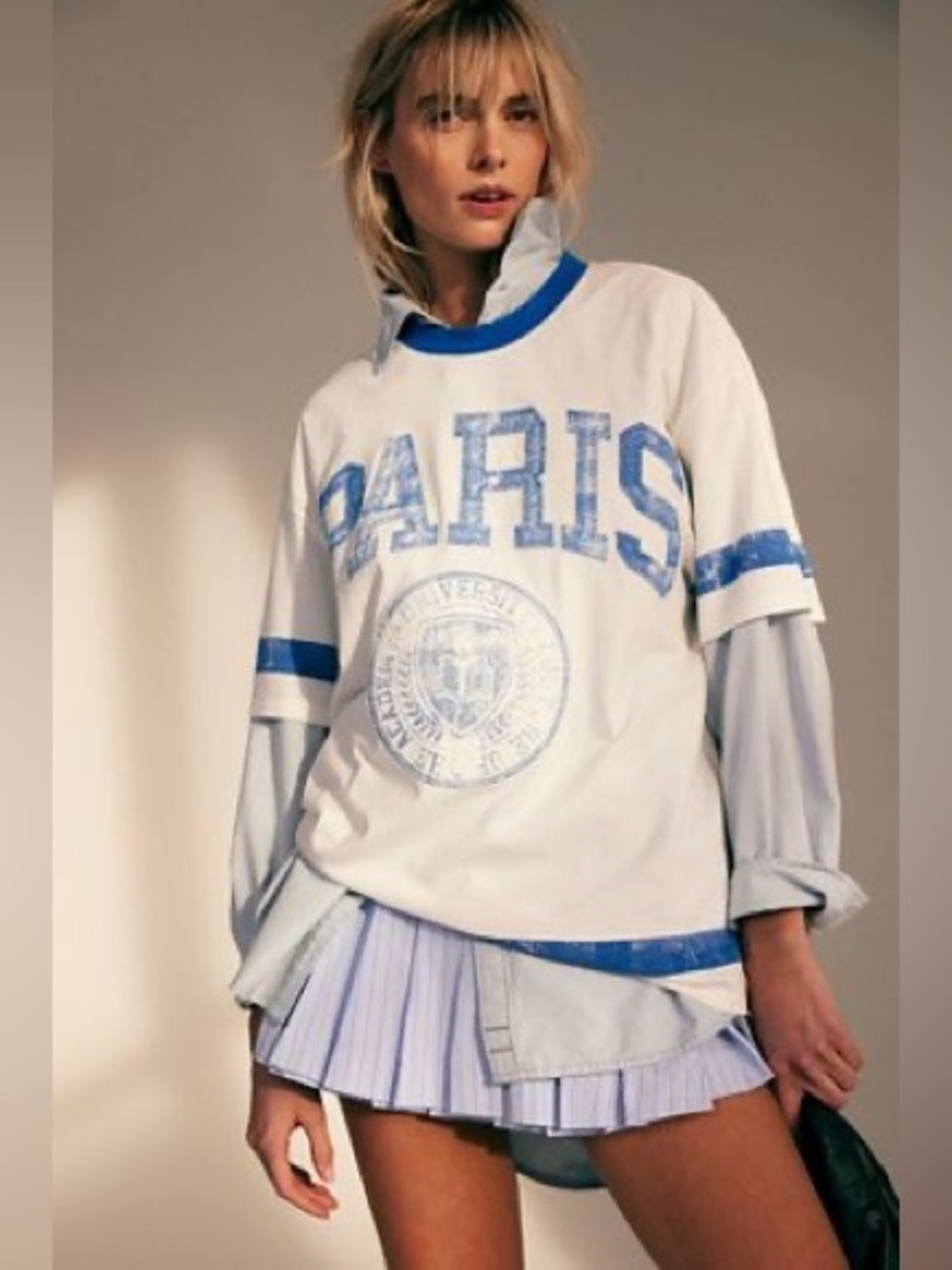 NWOT Free People Paris Graphic Oversized Sporty Tee Sz S